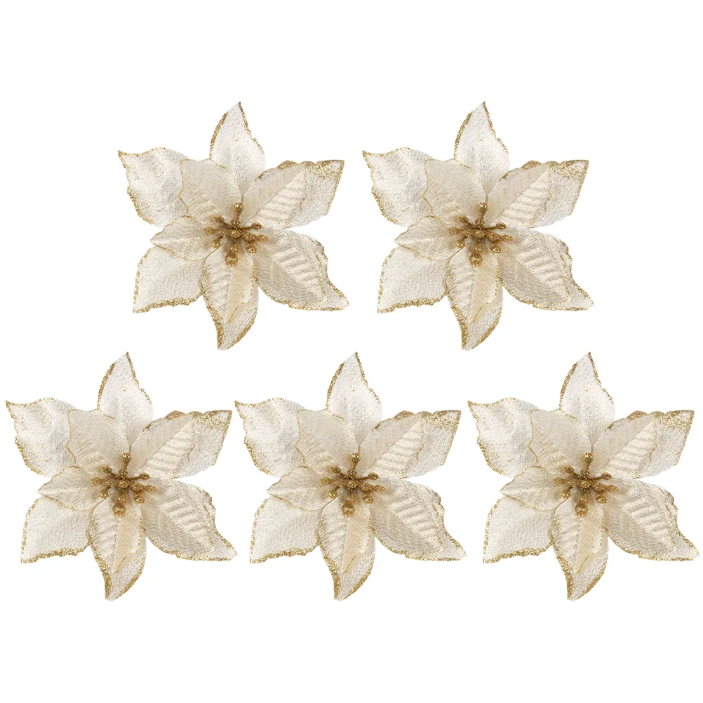 

Poinsettia Christmas Flower Glitter Flowers Fake Artificial Wreath Faux Ornaments Diy Silk Simulation Tree Home decor