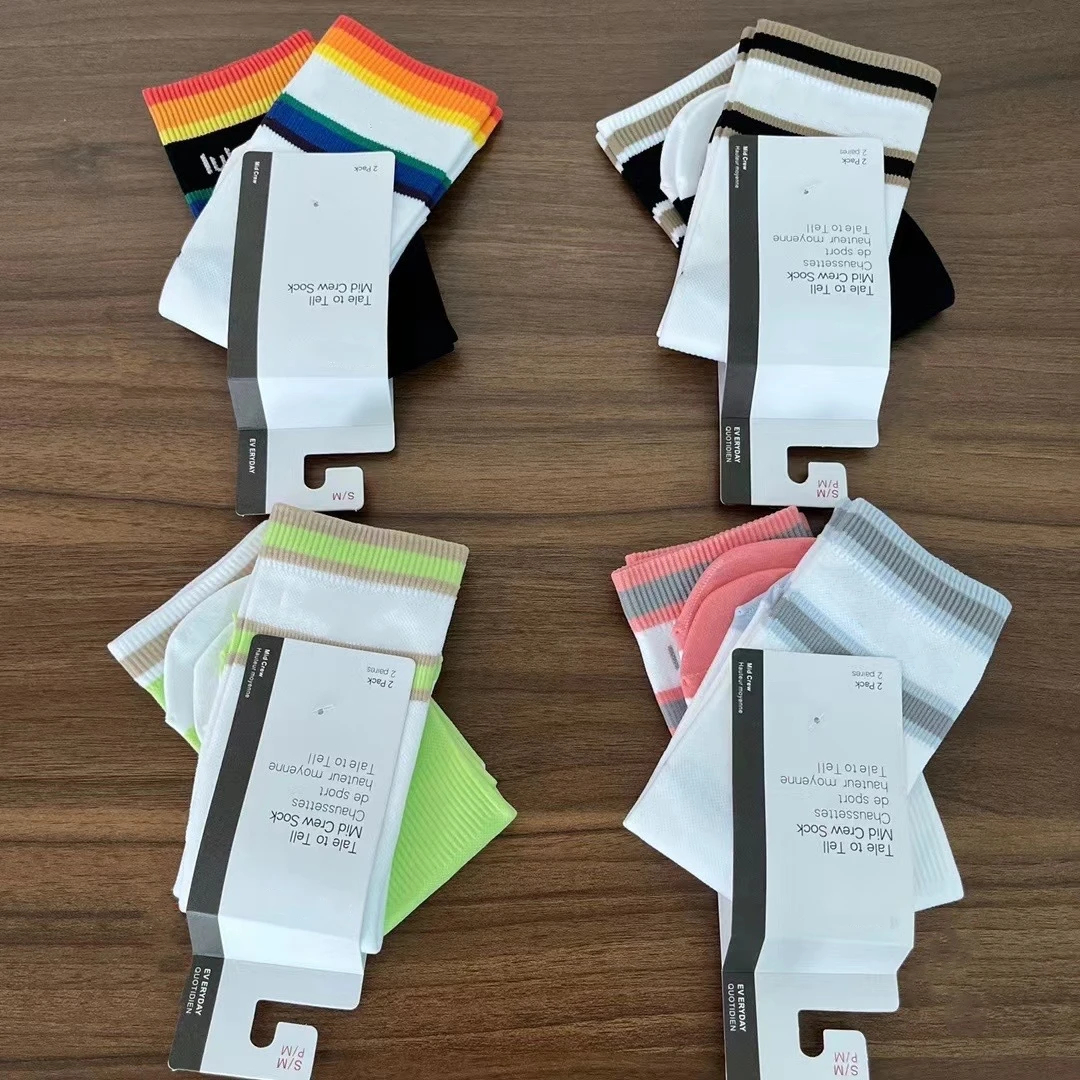 NWT Luluwomen Tale to Tell Mid Crew Sock A Set of Two Pairs Women's Yoga Socks Quick Dry Breathable Sports Fitness Running Socks