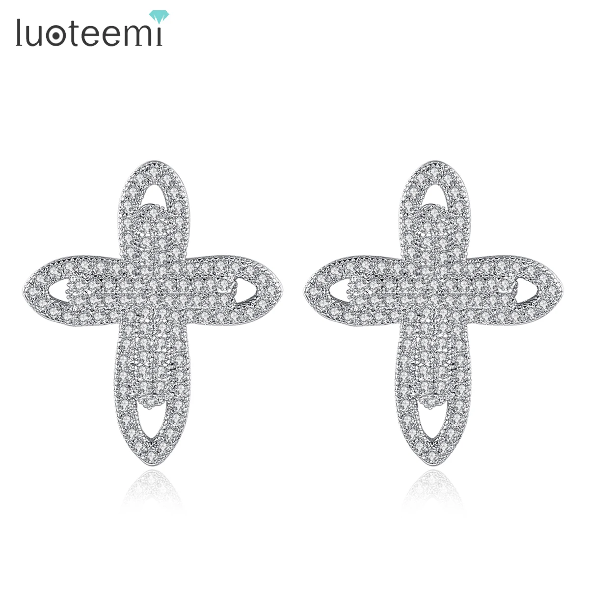 

Женские серьги-подвески с крестом LUOTEEMI, модные ювелирные изделия ручной работы для свадебной вечеринки, роскошные украшения с фианитами, подарок на Рождество для друзей