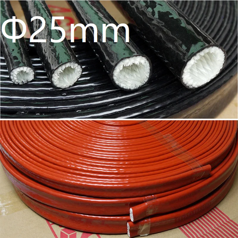 

Thickening Fire Proof Tube ID 25mm Silicone Fiberglass Cable Sleeve High Temperature Oil Resistant Insulated Wire Protect Pipe