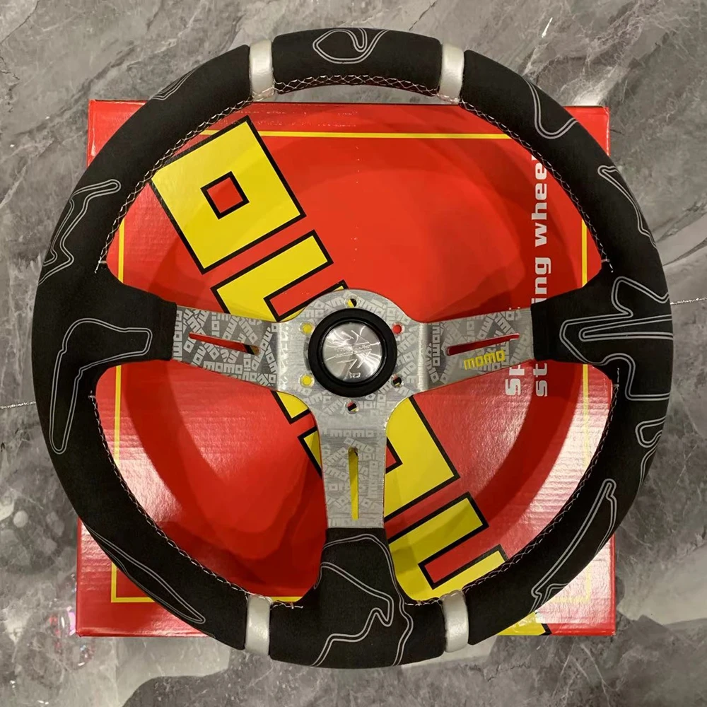 Универсальный 14-дюймовый гоночный Момо-руль Silver Drift автомобильный JDM замшевый