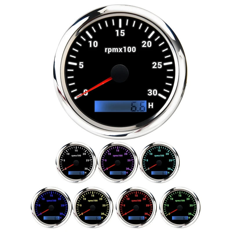 

85MM Marine Tachometer 0-3000 RPMX Tachometer 7-Color Backlight Odometer Suitable For Marine Yacht Motorcycle
