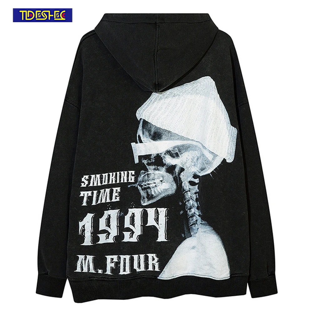 

TIDESHEC Hip Hop Streetwear Sweatshirt Men Casual Pullovers Cotton Skull Cross Printed Hoodie 2022 Harajuku Cotton Hoodies Mens