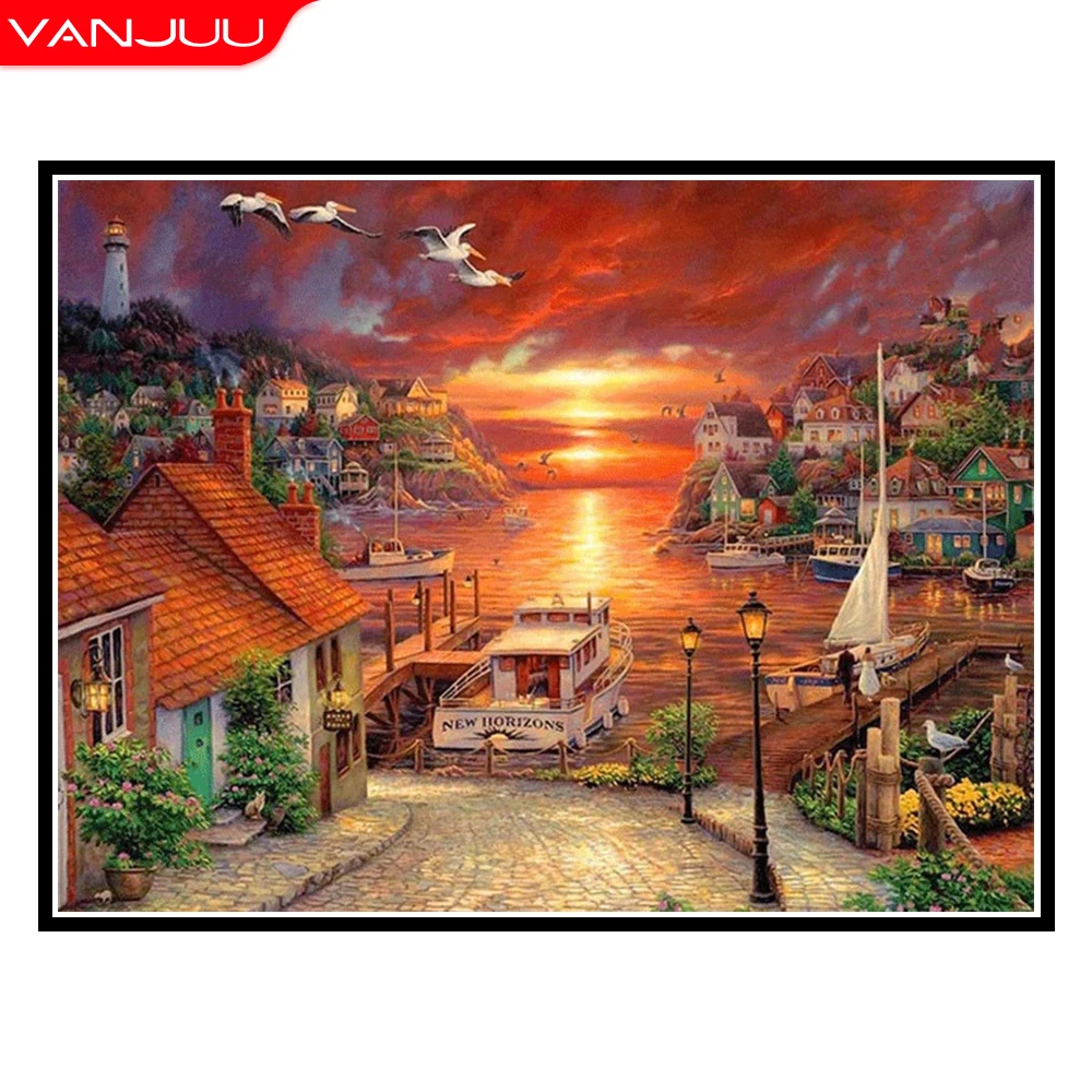 

5D DIY Diamond Painting Landscape Sunset Mosaic Diamond Rhinestone Embroidery Full Round Diamond Cross Stitch Kit Home Decor