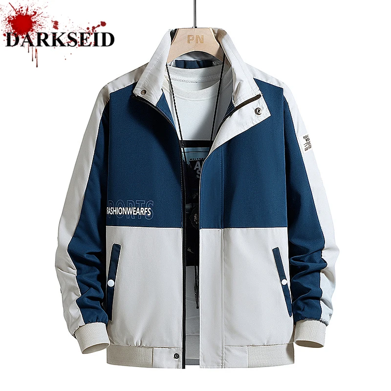 

2022 new men's stand-up collar loose jacket men's handsome color matching tooling casual trend jacket