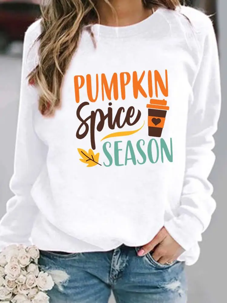 

Halloween Fall Autumn Women Casual Pullovers Female Letter Pumpkin Spice Cute Spring Hoodies Print Woman Graphic Sweatshirts