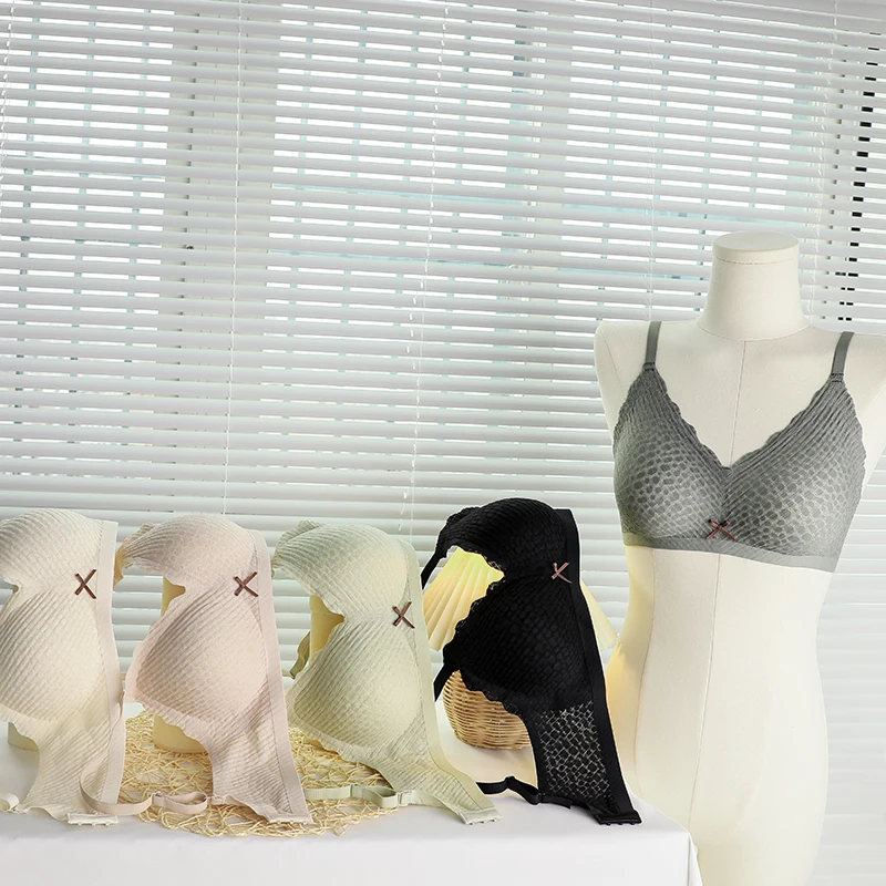 Wrinkle Bubble Sexi Lingeri Seamless Underwear Comfortable Gatheed No Steel Ring Support Side Chest Sports Thin Strap Women Bra