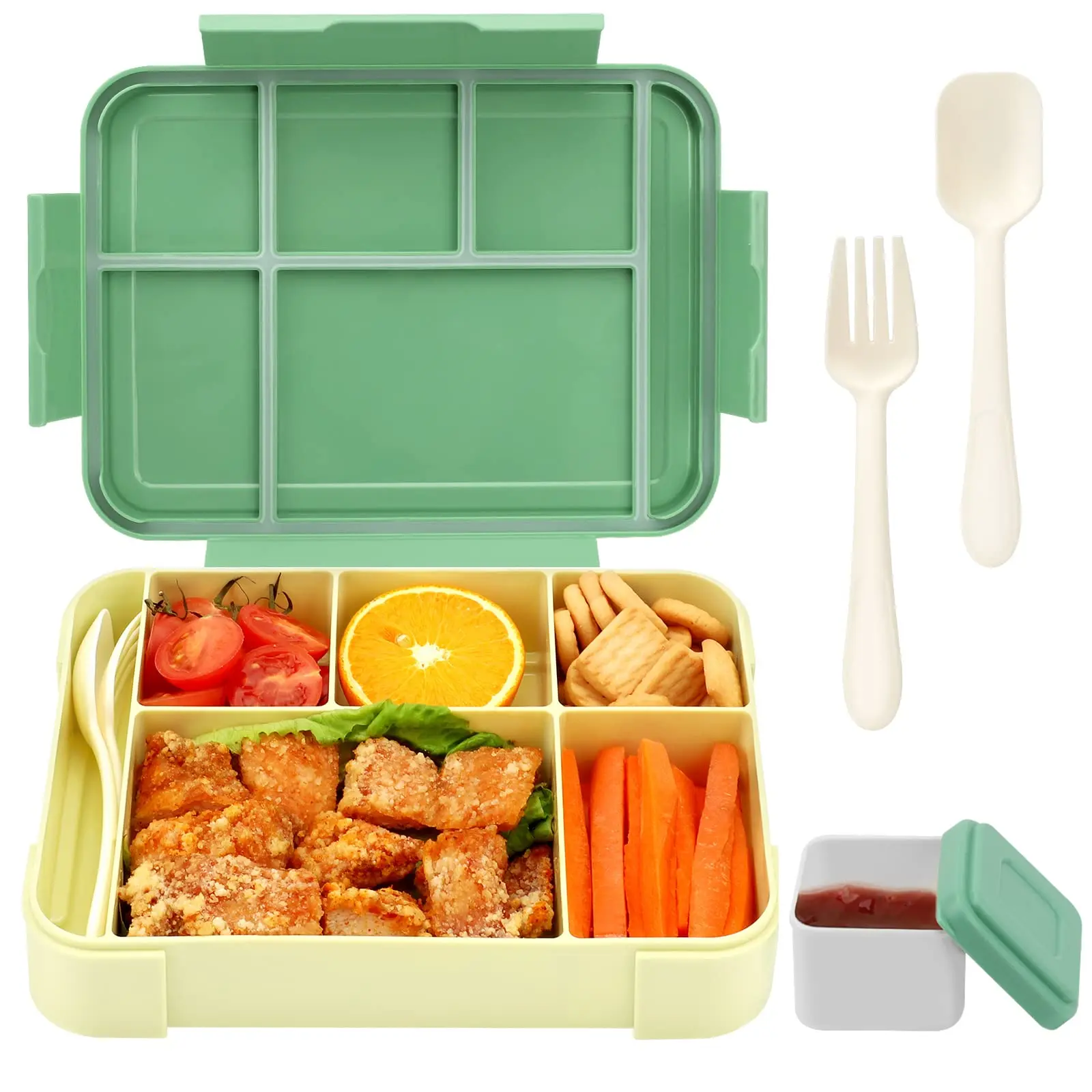 

1300ML Bento Lunch Box for Kids Adults with 5 Compartment and Sauce Leak-Proof Containers Portable