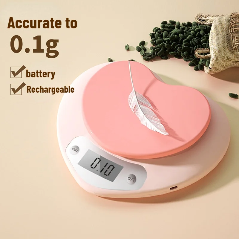 

3Kg/5Kg Electronic Kitchen Scale Pink Heart-Shaped Home Lcd Electronic Scales Kitchen Cooking Food Snacks Weighing Digital Scale