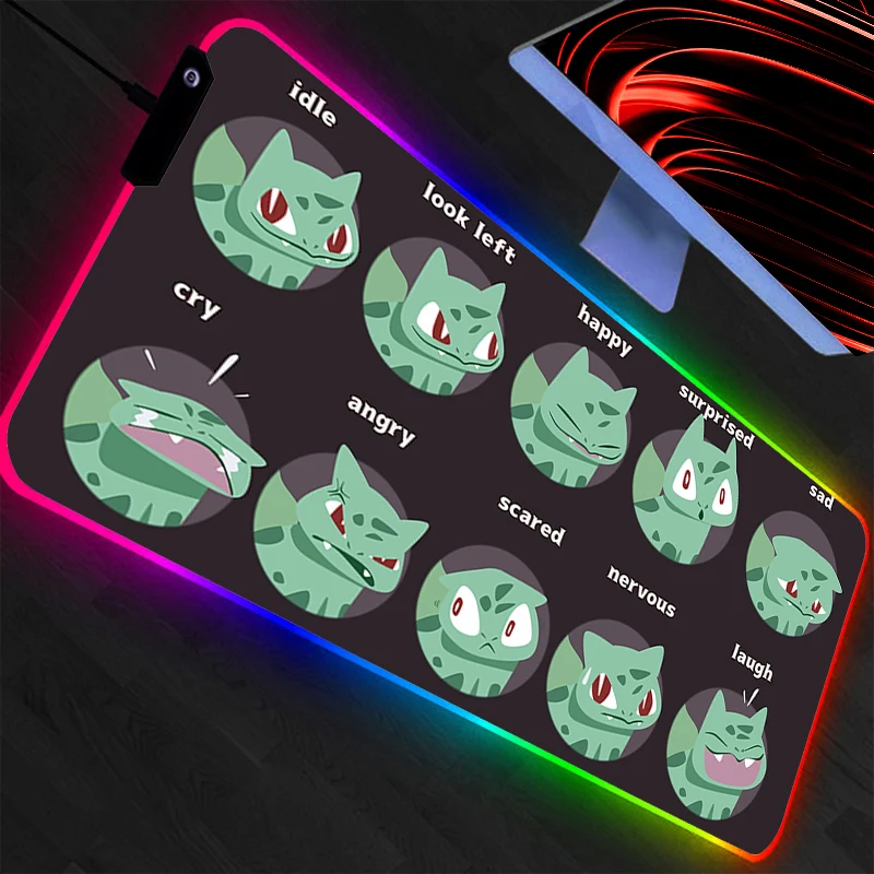 Фото Коврик для мыши Pokemon Pikachu LED, большой геймерский коврик XXL для клавиатуры, RGB-подсветка, коврик для мыши, коврик для стола, подсветка, игровой коврик для ноутбука №1