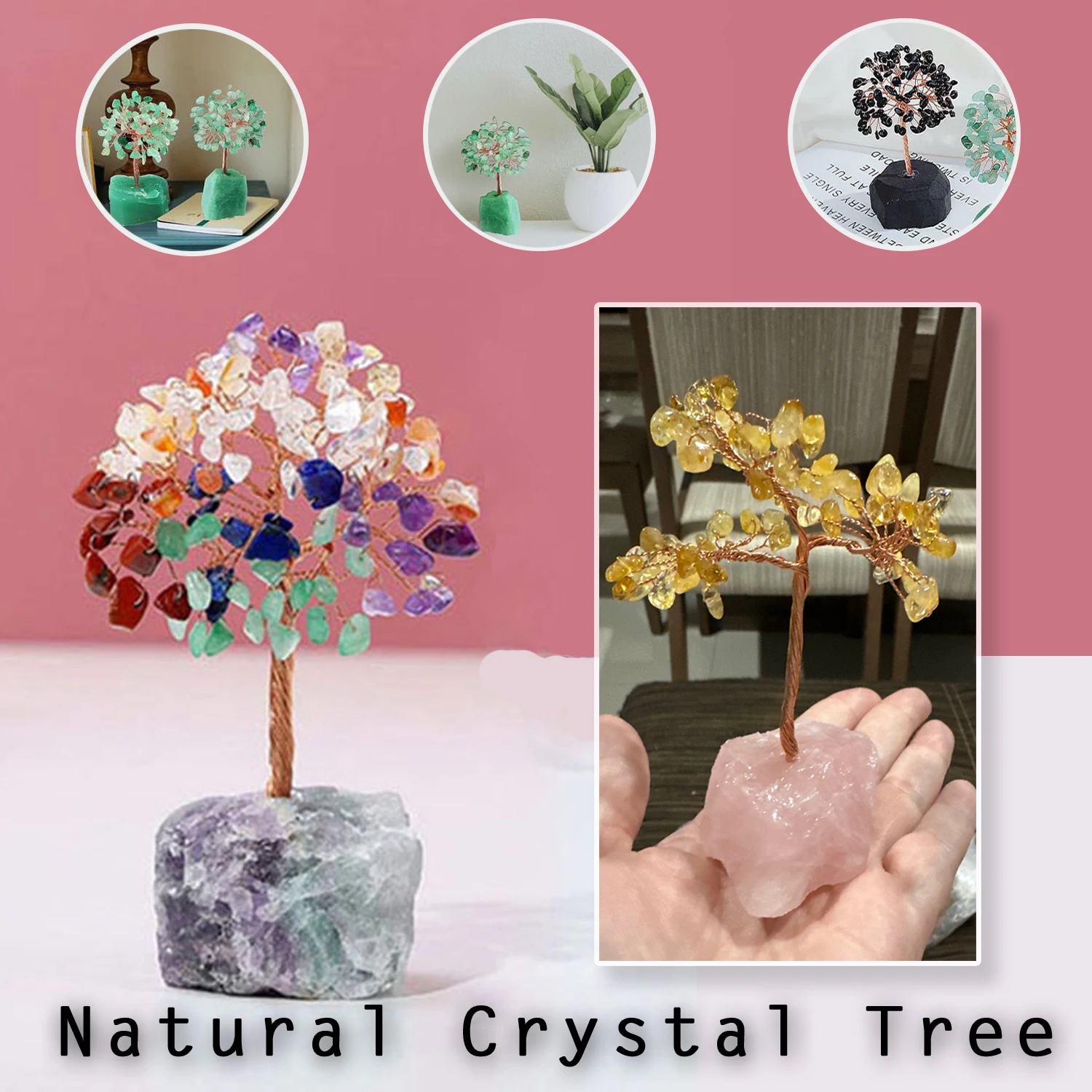 

Natural Amethyst Healing Crystal Gem Weeping Willow Agate Slices Gemstone Reiki Chakra Feng Shui Trees Home Decor Accessories