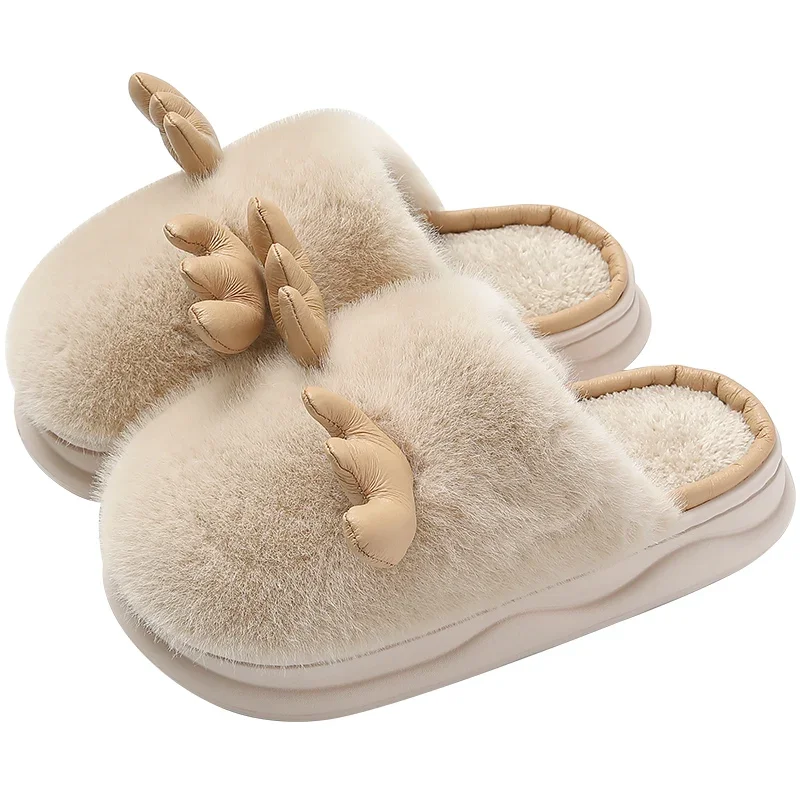 

Girls Indoor Warm Plush Ladies Soft Comfort Non Slip Slides Cute Cartoon Slippers for Women Christmas Home Thick Platform Shoes