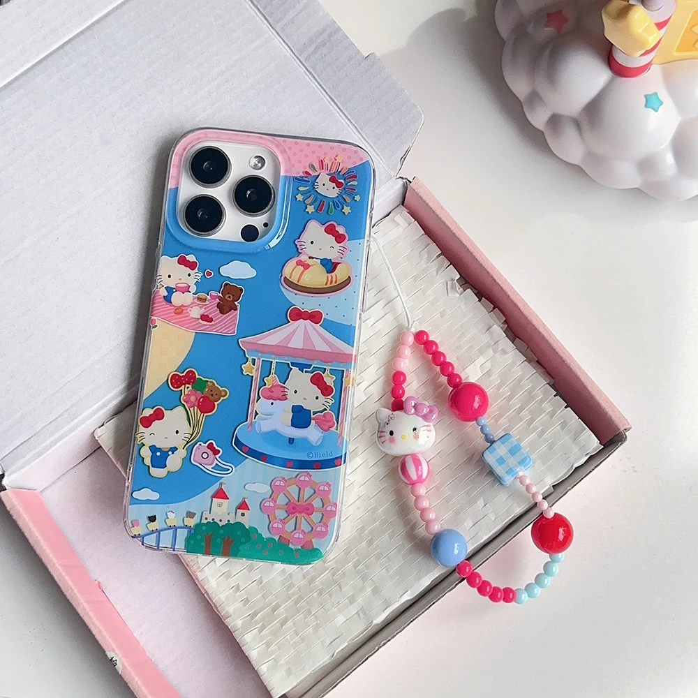 Чехол для IPhone 16 15 14 13 12 Pro Max с рисунком Hello kitty и шнурком