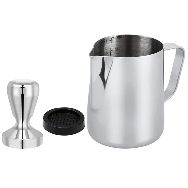 

Темпер для кофе, 51 мм, прессованный пресс для кофе Es press o, металлический Темпер с силиконовым ковриком для темпера и молочным кувшином 350 мл, к...