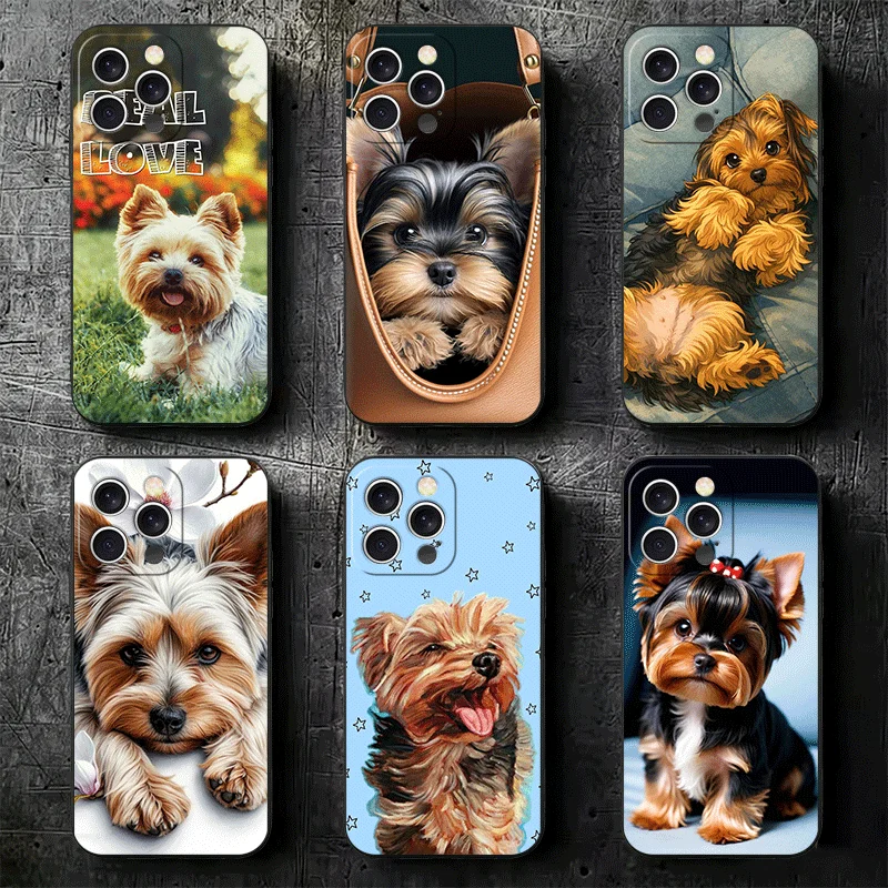 Фото Чехол для телефона с изображением йоркширского терьера из силикона для iPhone 11 12 13 14 15 16 17 Pro Max 16E 17E Air Mini X XS, черный, мягкий №5
