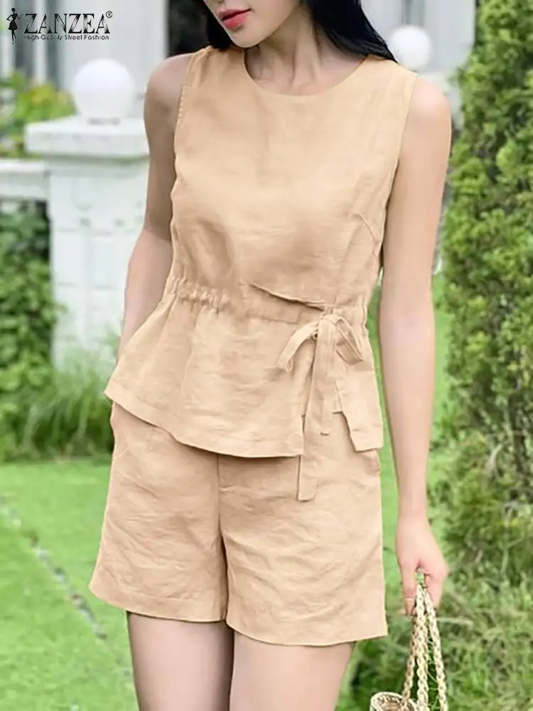 

Женские офисные костюмы из 2 предметов, блузка без рукавов и короткие брюки, повседневный свободный спортивный костюм, лето 2023