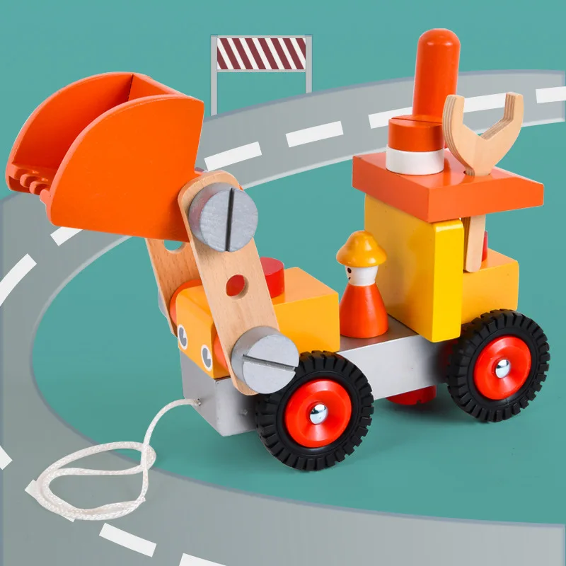 

Assembly Toys for Children Wooden Construction Vehicles Truck Excavator Building DIY Model Car Toys for Boys Kids 2 3 4 Years