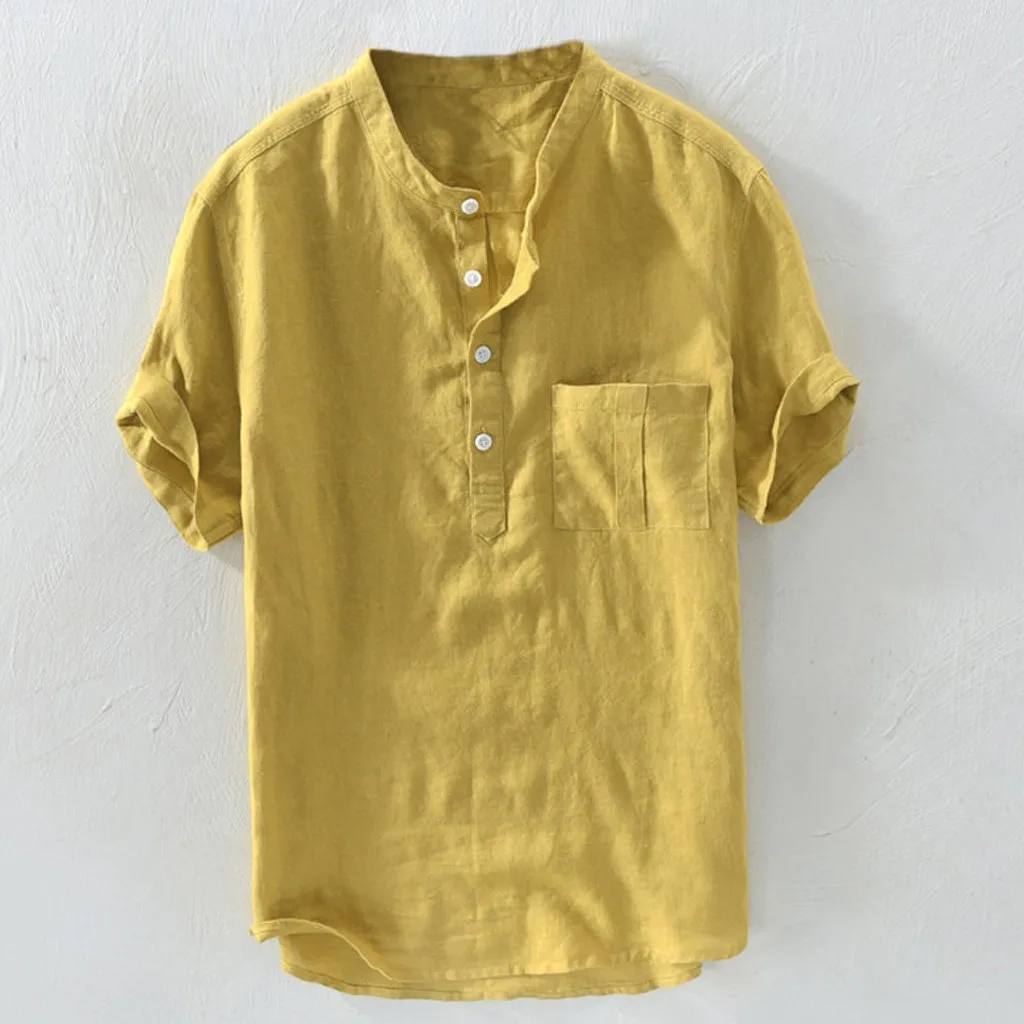 

Рубашка мужская повседневная простая базовая, однотонная одежда, дышащая однобортная модная сорочка с коротким рукавом