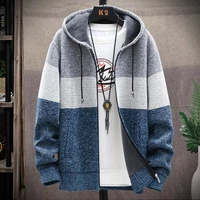 clearance sale korean hooded men sweaters with thick and velvet mens cardigan knitted sweatercoats patchwork jacket male m 4xl