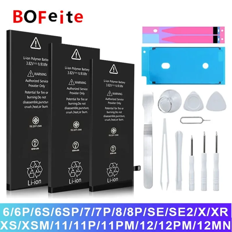 BoFeite  Zero-cycle Battery For iPhone 5 6 6S 5S SE 7 8 Plus X Xs Max 11 Pro 12 13 14 PRO MAX Mobile Phone Batteries Free Tools