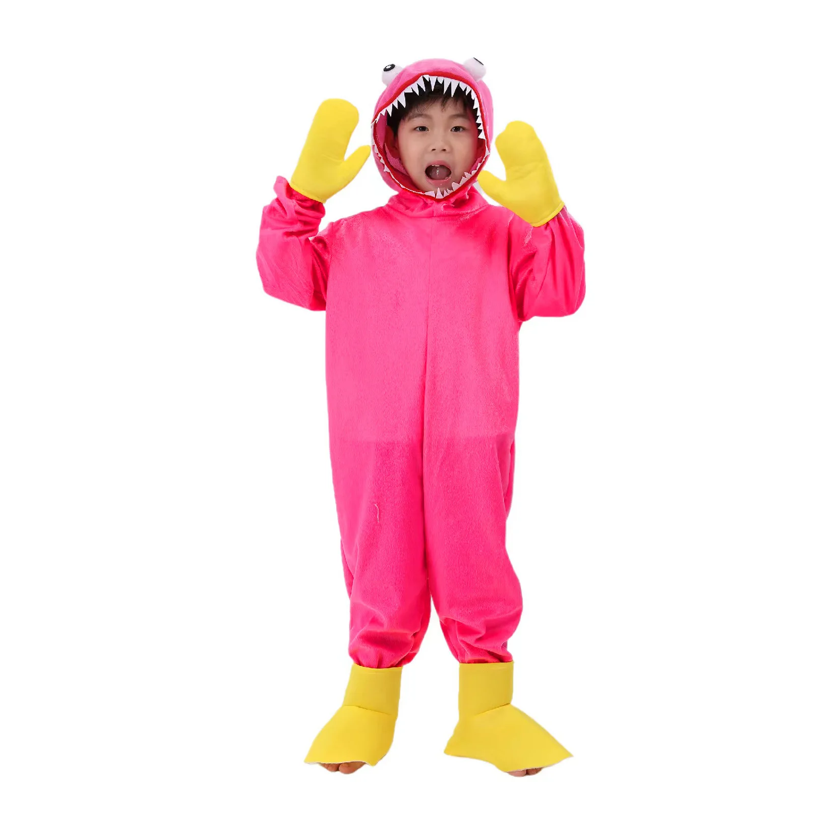 BKQU Halloween Costumes for Kids Huggy Wuggy Game Cosplay Boys Girls Bodysuit and Gloves Fleece Carnival Party Clothing