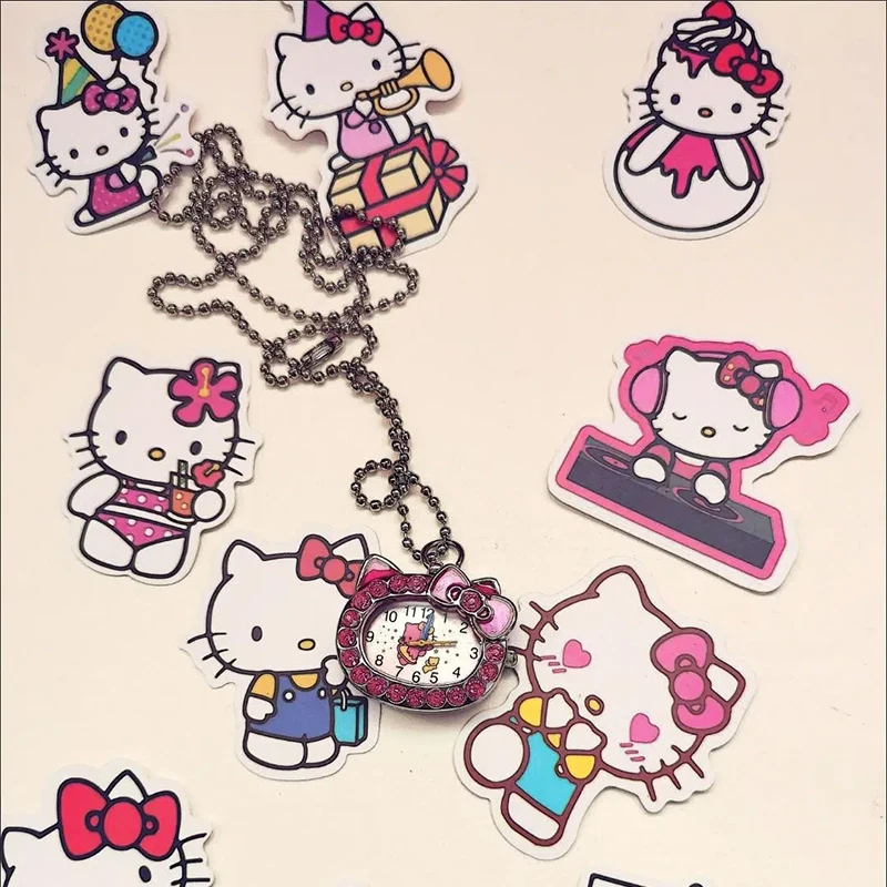 

2022 New Hello Kittys Y2K Pocket Watch Sanrios Anime Kawaii Ins Simple Cute Multifunctional Necklace Watch Girls Holiday Gift