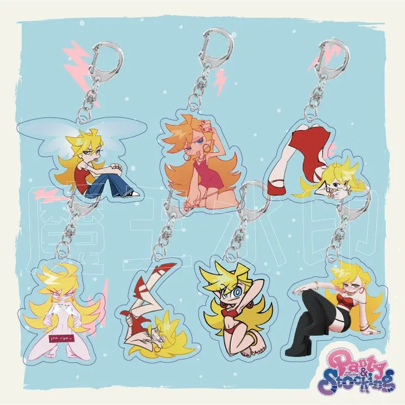 

Panty Stocking with Garterbelt Anime Keychain Women Kawaii Acrylic Key Chain Man Ita Bag Pendant Ornament Cute Accesorios Gift