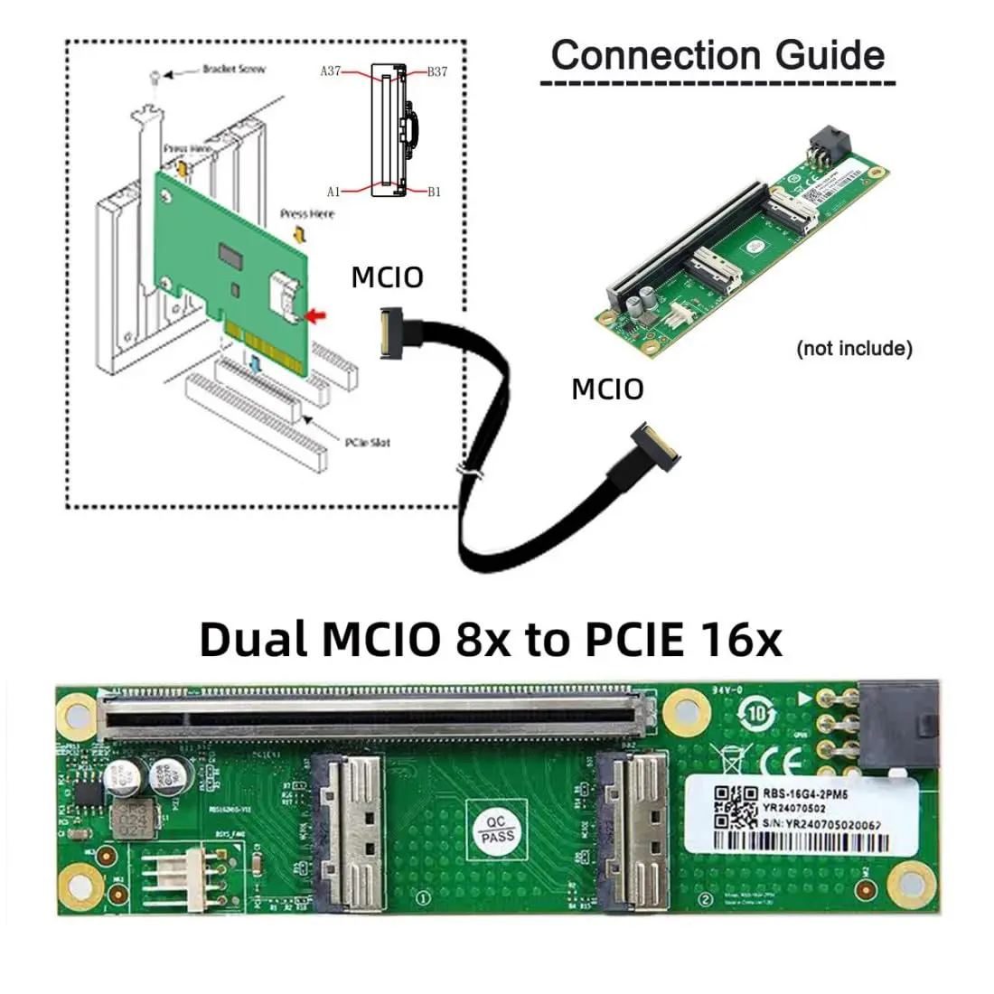 Фото Новый адаптер PCIe 5.0 2025 года: база X16 MCIO 8i Female NVMe + двухпортовый внешний графический адаптер PCIe 5 для док-станции и расширения GPU №2