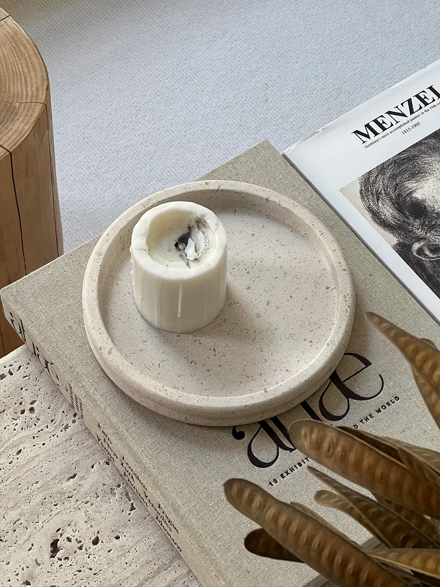 Винтажный Мраморный Круглый художественный поднос для ароматерапии подносы