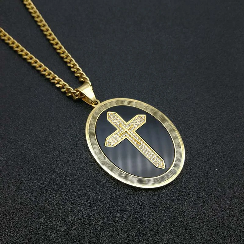 Новая золотая овальная резьба креста подвеска для мужчин и женщин ретро религиозный амулет ожерелье аксессуары ювелирные изделия подарок.