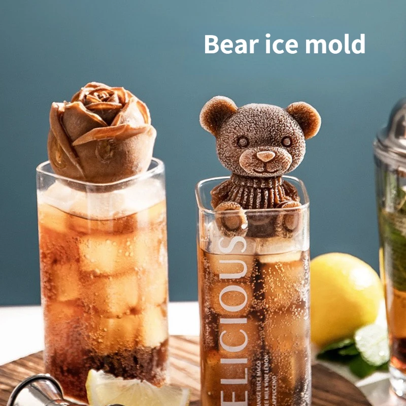 

Cartoon Bear 3D Stereo Silicone Ice Tray Mold Quick-frozen and Easy-to-release Milk Tea and Coffee Ice Cube Mold Ice Mold