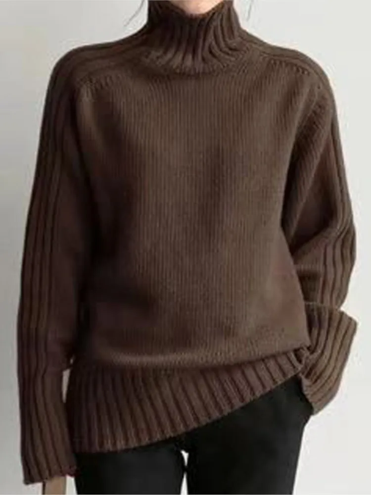 Вязаный осенне-зимний пуловер с воротником свитер женский повседневный длинным