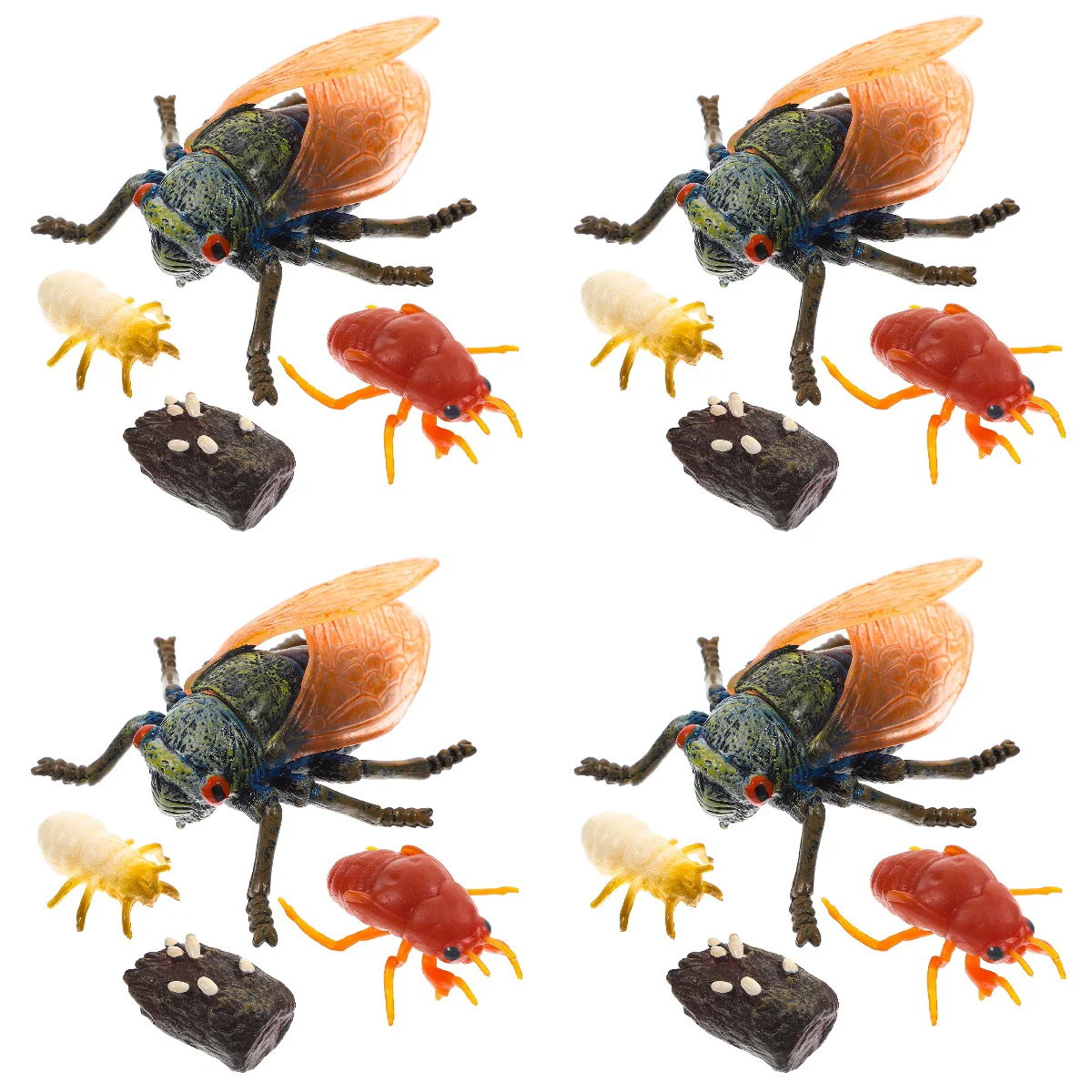 

4 Sets of Simulation Cicada Growth Cycle Ornaments Display Models Faux Cicada Decors for Kids