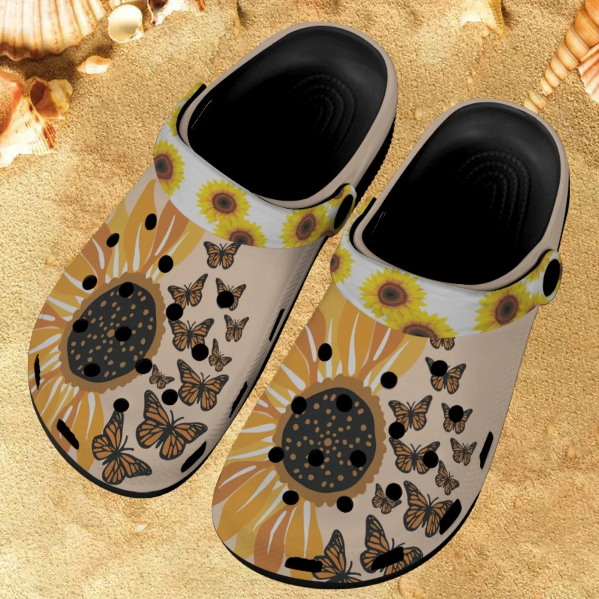 Print on Demand Women's Sandals Sunflower with Butterfly Design Pattern Fashion Breathable Female Home Slippers Shoes Woman Flat