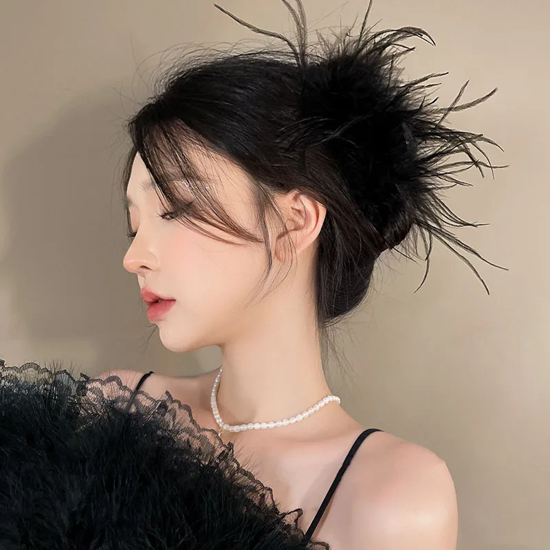 

Elegant Ins Ostrich Feather Hair Clip Back Spoon Hair Clasp Clip Headwear Shark Clip Super Immortal High Grade Hair Accessories