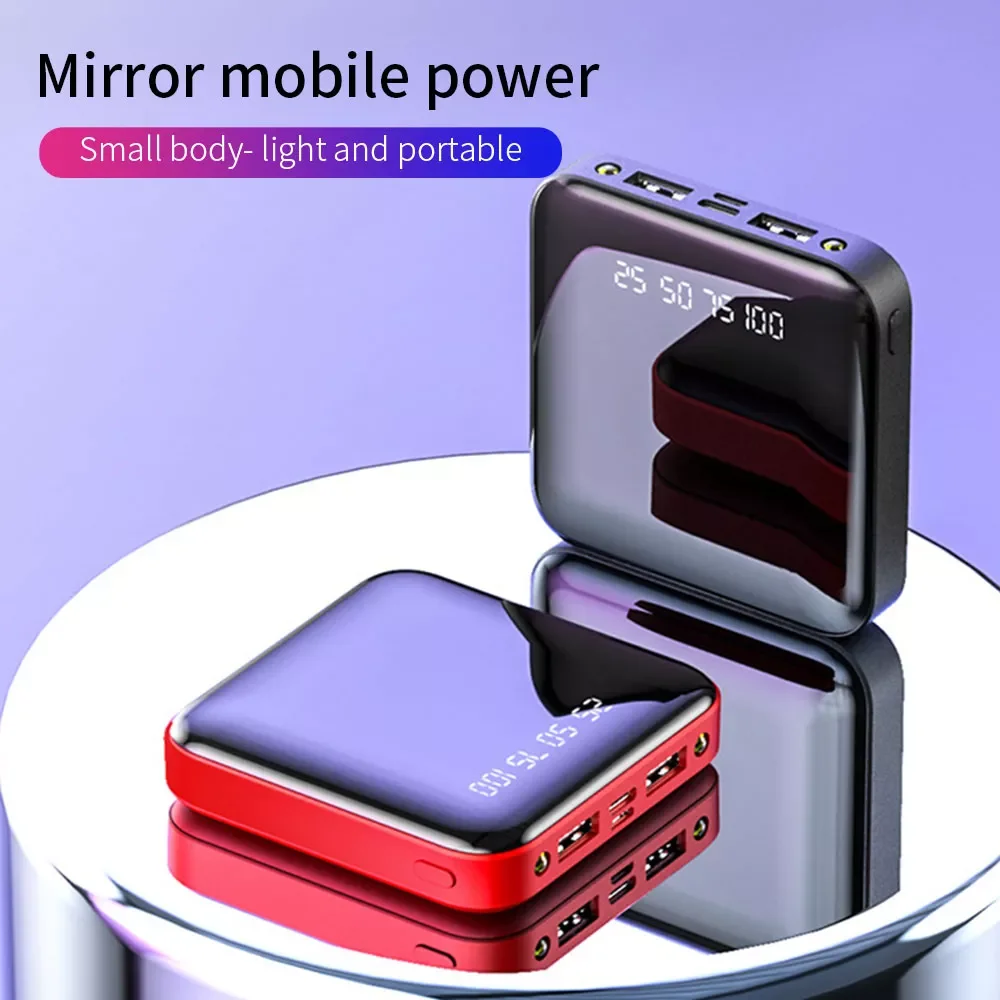 

NEW2023 12000mAh Power Bank Portable Charging Poverbank Mobile Phone LED Mirror Back Power Bank External Battery Pack Powerbank