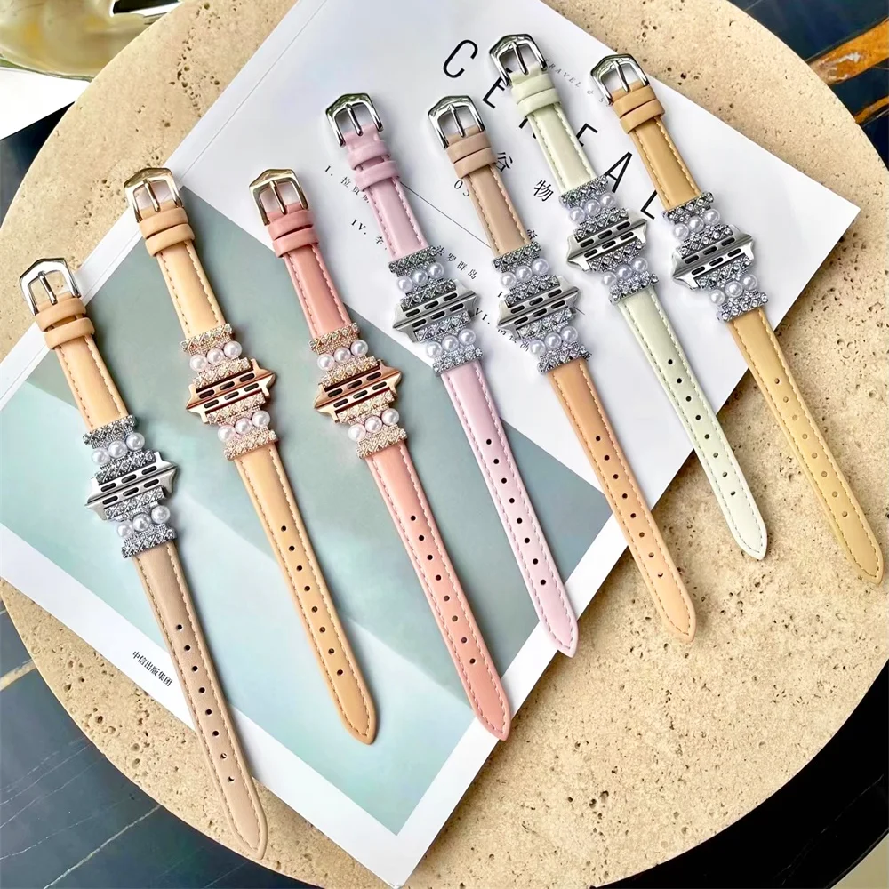 

Женский ремешок для часов Apple Watch Series, роскошный кожаный браслет для iWatch диаметром 49 мм, 45 мм, 41 мм, 38-42-44 мм