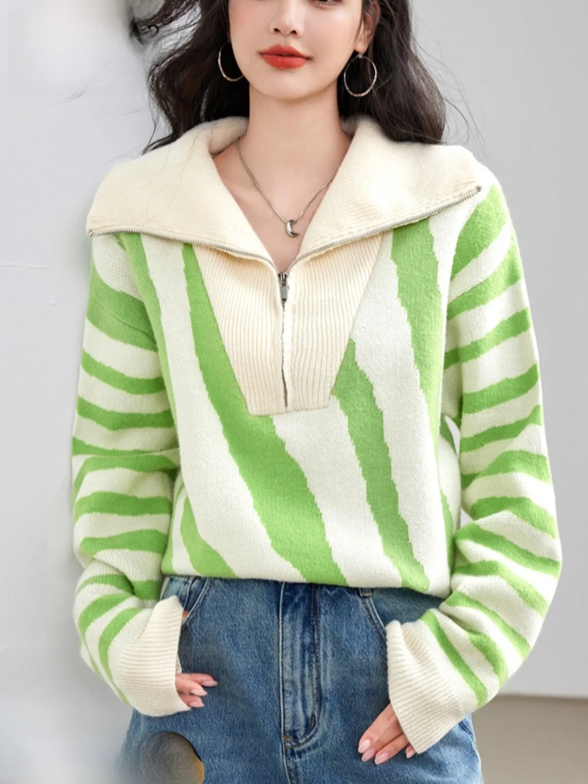 Американский свитер на молнии вязаная женская одежда осенне-зимняя базовая