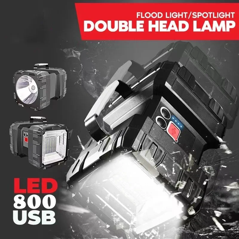 

Super Bright XHP100 LED Usb Rechargeable Double Head Searchlight Handheld Flashlight Work Spotlight Floodling Light