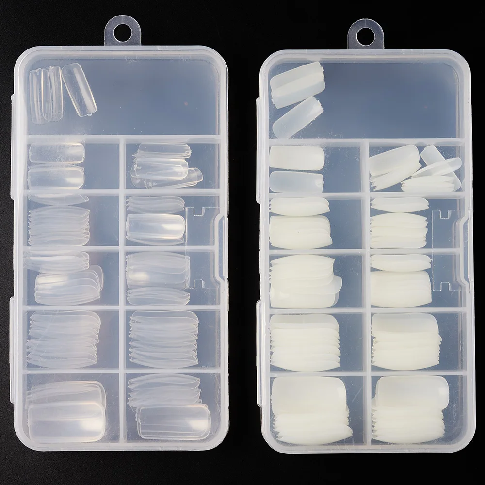 

100pcs Transparent Square Fake Nails Full Cover Boxed Artificial Acrylic Nail Tips Manicure tool Capsule Press On Nail &Q9D