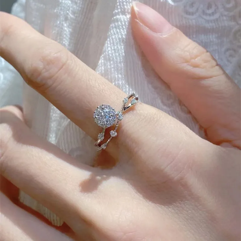 

New Hot Selling Silver Color Fashion Zircon Women's Romantic Pledge Proposal Open Ring Jewelry Gift Free Shipping J1145