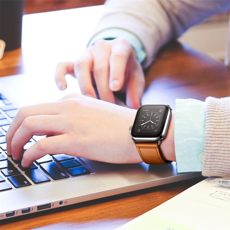 Leather Strap For Apple watch series 45mm 4mm 44mm 40mm 38mm 42mm band Top Layer Cowhide Band For iWatch 7 se 6 5 4 3 2 1 series