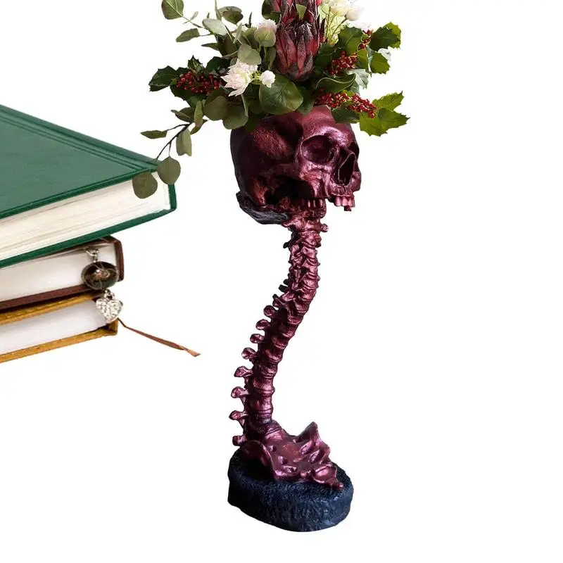 

Spine Stand Skull Head Flower Pot Goth Spooky Decor Deep Polyresin Skulls Pot Skeleton Home Decor Black Scary Halloween Style