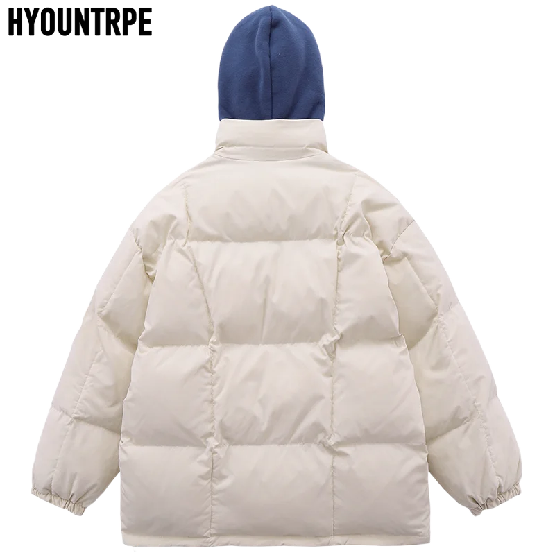 Mens Patchwork Hooded Jackets Hip Hop Warm Thick Cotton Padded Coat Harajuku Casual Zipper Winter Parkas Jacket Outerwear Coats