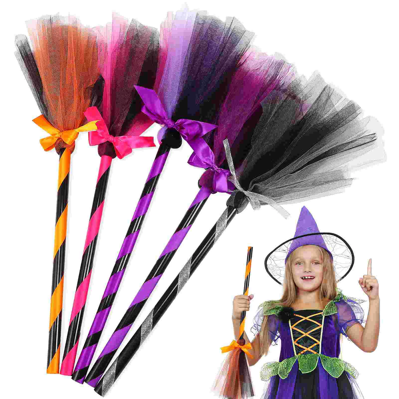 

5 Pcs Witch Broom Witches Hat Cosplay Halloween Decorative Costume Party Prop Plastic Baby