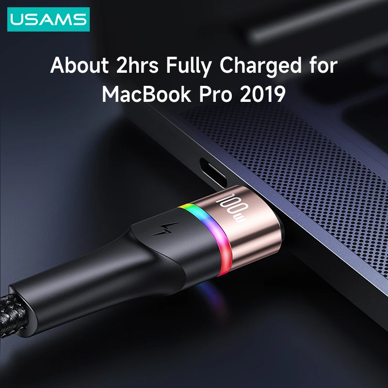 Кабель для быстрой зарядки и передачи данных USAMS PD 100 Вт 6 А цветной светодиодный