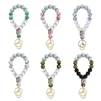 luxury silicone bead wrist keychain women wood bead camouflage silicone bracelet keychain for car keys bag pendant friends gift