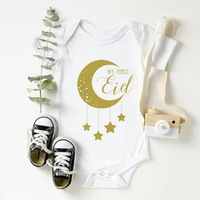 2022 new baby short sleeve jumpsuit casual letter print my first eid girl boy rompers newborn baby clothes newborn baby gifts