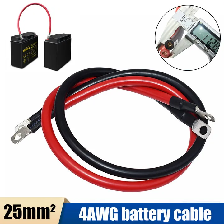 

2Pcs 4 AWG Car Battery Inverter Cables 60cm with Lugs Ring Terminal Black Red for Solar RV Automotive Marine Oxygen-free Copper