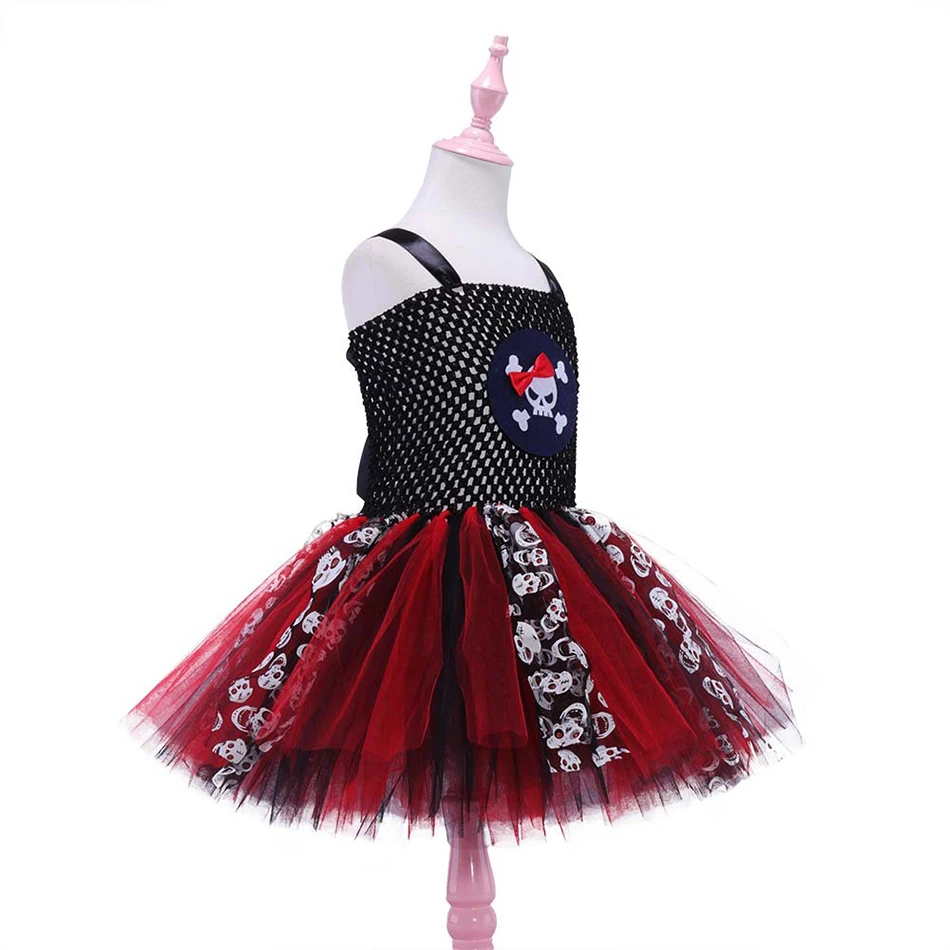 Halloween Girls Dress Pirate Masquerade Dress Children Costume Skeleton Headband Kids Cosplay Clothes Girls Party Dresses 2-12T